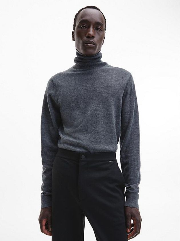 Calvin Klein USA Merino Wool Roll Neck Jumper Mens Sweater Grey 7810425-YZ